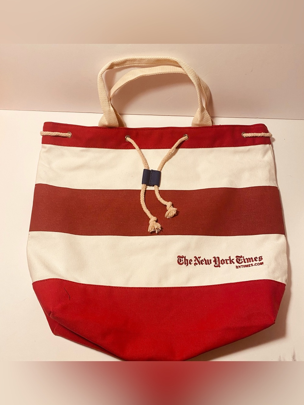 The New York Times Newspaper Striped Logo Mini Canvas Tote Bag 14.5 x 16 inches
